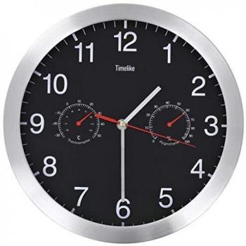 vidaXL Reloj Pared Termómetro Higrómetro Cuarzo Agujas Cocina Baño Sala Negro