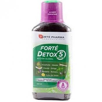 Forté Detox 5 Órganos es un complemento alimenticio que cuenta con una asociación de plantas como la alcachofa, el abedul, la clorela, la bardana , la ortiga, el romero y el zumo de limón.
