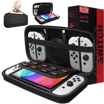 Orzly Black Protective Carry Case for Nintendo Switch and New OLED Console with Accessory Pockets
