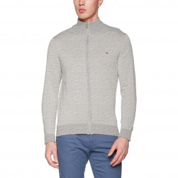 Tommy Hilfiger Cotton Silk Zip Through suéter, Gris