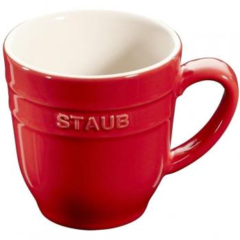 Taza Staub de 0.35 litros, color azul oscuro y rojo cereza, cerámica esmaltada
