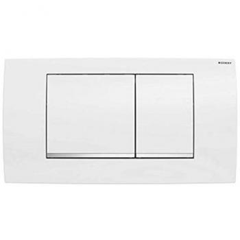 Placa de protección blanca con fondo cromo y 2 botones para cisterna Geberit 110700 nueva