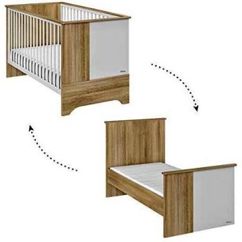 Cuna Evolutiva Sacha 70x140 cm con Lados Convertibles en Cama, Galipette Roble/Banco