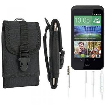 bolsa del cinturón / funda para HTC Desire 320, negro + Auriculares | caja del teléfono cubierta protectora bolso - K-S-Trade