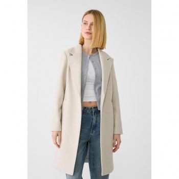 Soft-Touch Ecru Midi Coat with Buttons - XL
