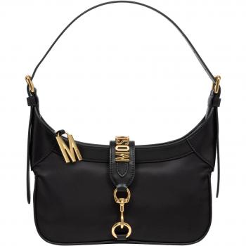 Moschino Plain Shoulder Bag with Logo, Black, Female, Size: ONE SIZE
