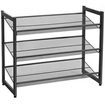 SONGMICS Zapatero de Metal, Organizador de Zapatos con 3 Niveles, Mueble para Zapatos, Ángulo de Baldas Ajustable, Apilable, Espacioso, 74 x 30,7 x 62,8 cm, Negro LMR03B