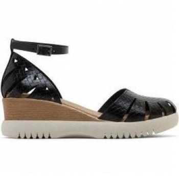 Sandalias de cuña de piel negra Edna con cierre de hebilla y altura de 5cm