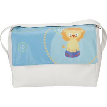 Bolso maternal de piel Leoncito turquesa con características de diseño moderno, material de alta calidad, amplio espacio interior, múltiples compartimentos para organización, correas ajustables y un estilo elegante