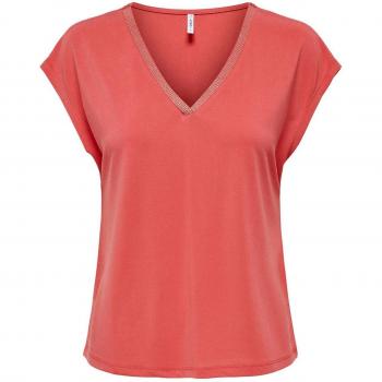 Women's Coral V-Neck Short Sleeve T-Shirt Only Free Life