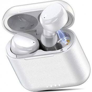 TOZO T6 Auriculares Bluetooth 5.0 Auriculares Inalámbricos Control Táctil con Estuche de Carga y micrófono Integrado, Sonido Premium con Graves Profundos para Correr y Hacer Deporte Blanco