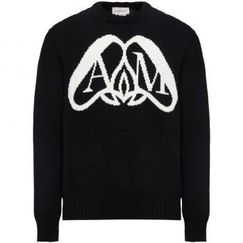 Alexander McQueen Men's Seal Logo Cotton Sweater in Black | Size Medium | 775849Q1A701080