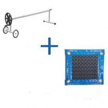Cubierta de Protección Invernal para Piscina 5 x 7,5 m con Anclaje Beige y Manta Térmica Isotérmica de 500 Micras con Enrollador Telescópico