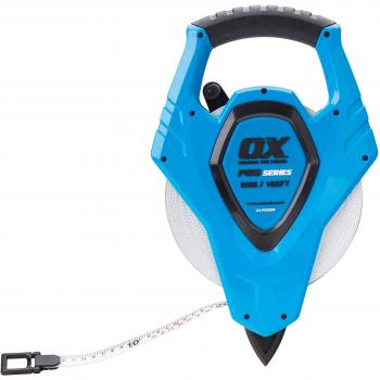 Cinta Métrica Abierta de Fibra de Vidrio OX Pro 50M/165FT con Mango Ergonómico