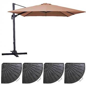 Parasol excéntrico cuadrado 3x3m rotativo a 360° con 4 losas de lastre de aluminio taupe