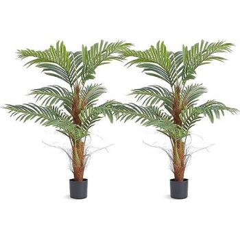 Árbol Artificial Areca de 1219mm con 2 Troncos Falsos y Maceta, Planta Decorativa Verde Realista para Hogar y Oficina