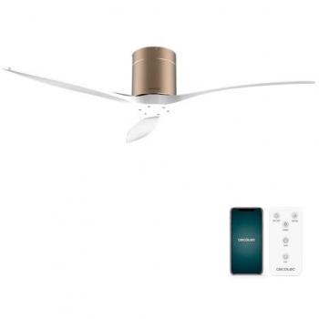 Cecotec EnergySilence Aero 5500 Aqua GoldWhite Connected Ventilador de Techo 40W Blanco, Motor DC, Diámetro 132 cm, Bajo consumo, Wifi, Mando a distancia, Uso en exteriores, Tempor