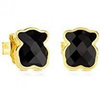 Pendientes TOUS Color de plata vermeil y ónix facetado, Plata de primera ley cubierta por un baño de oro de 18kt, 0.9 centímetros