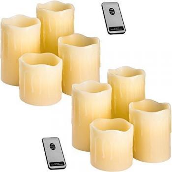 Juego de 8 Velas LED con Mando a Distancia - Cera Natural, Alturas Variadas, Uso Interior y Exterior