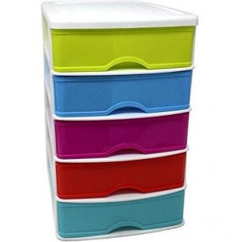 Plastic Forte -Cajoneras guadiana de plástico, con 5 cajones Multicolor, de 28 x 21,5 x 17,5 cm, Ideal para la organización del hogar o de Trabajo.