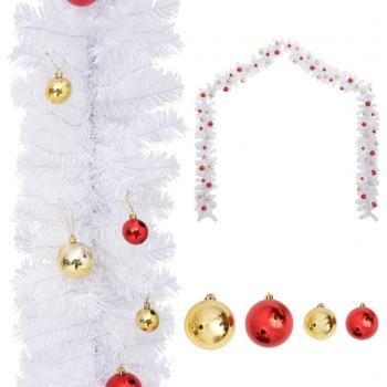 Guirnalda de Navidad Decorada con Bolas 10m Color Blanco y Verde