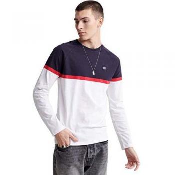 Superdry de los Hombres Camiseta de Manga Larga con Bloque de Color colectivo, Blanco, S