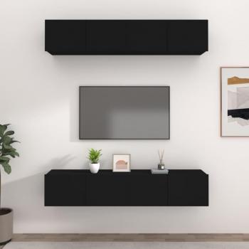 Set de muebles de TV 4 uds en madera contrachapada color negro, dimensiones 80x30x30 cm