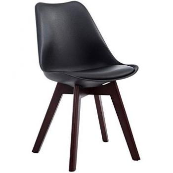 Silla de Comedor Borneo V2 Negro con Asiento de Piel Sintética y Estructura de Madera, Altura del Asiento: 47 cm