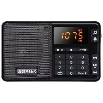 AGPTek R08 - Radio portátil, reproductor MP3 y grabador de voz, Negro