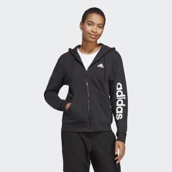 Sudadera con capucha adidas Essentials Linear French Terry Full Zip mujer, color negro y blanco, talla XL