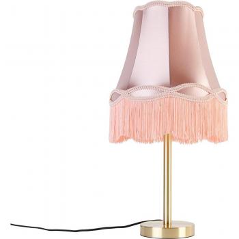 Lámpara de mesa clásica de latón con pantalla granny rosa 30 cm, textil, compatible con LED, E27