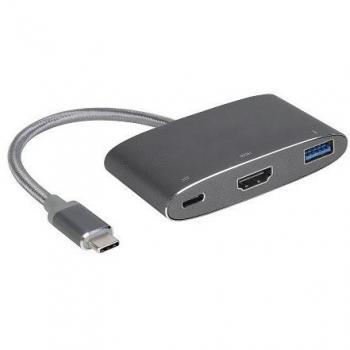 Cable Innergie Mágico USB Tipo C a USB de Carga y Sincronización 1 m Oro Gris con Docking Station y Hub USB de 3 Puertos, Gris