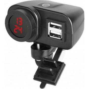 Fuente de Alimentación para Moto con 2 USB y Reloj Booster