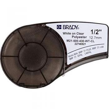 Brady Polyester Tape for BMP21-PLUS; BMP21-LAB; BMP21, 12.70mm x 6.40m, White on Transparent