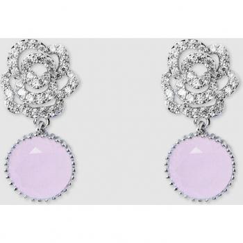 Pendientes Crystal rosy rose quartz rodio y circonitas