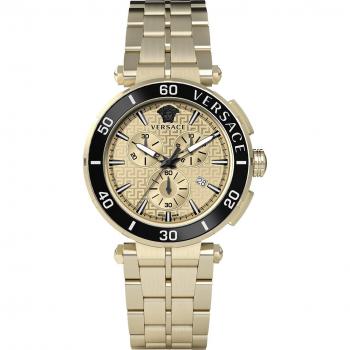 Versace Greca Chrono Gold Stainless Steel Watch, Yellow male, Size: ONE SIZE