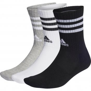 adidas 3 Stripes Cushioned Crew Socks 3 Pack for Men, Multi Colors (Black/White/Grey), Size 12+