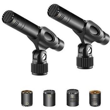 Neewer - Pack de 2 micrófonos de condensador con omnicardioide intercambiable y cápsulas supercardioides de espuma para parabrisas con clip de micrófono y funda de transporte