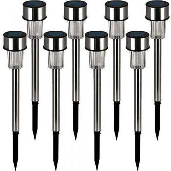 Set de 8 Lámparas Solares LED Multicolor de Acero Inoxidable con Sensor para Jardín 36 cm