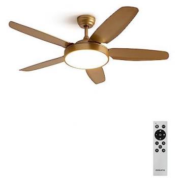 Ventilador de Techo Silencioso 40W Ø132 cm con Luz y Control Remoto, Función Verano/Invierno, Motor DC, 6 Velocidades, Color Cobre