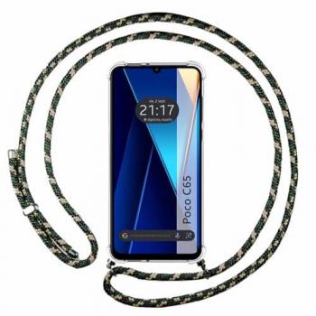 Funda Colgante Transparente Verde/Dorado para Xiaomi Poco C65 con Cordón