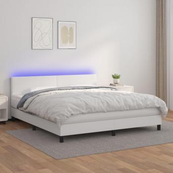Cama box spring suave con colchón y LED blanco 160x200 cm de cuero sintético