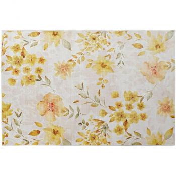 Alfombra DKD Home Decor Amarillo Blanco Poliéster Algodón Flores (120 x 180 x 0.5 cm)