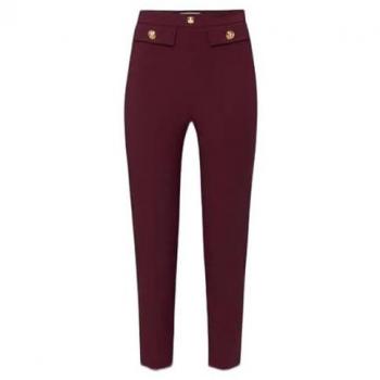 Elisabetta Franchi Burgundy Slim-Fit Stretch Crepe Straight Pants for Women, Size 40