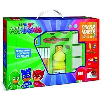 Multiprint Color Maker Pjmask, Set Aprende los Colores con 3 Tèmpera 100% Made in Italy con 5 Esponjas, Set Sellos Niños, Kit de 7 Sellos en Madera y Caucho Natural, Idea de Regalo, Art. 46954