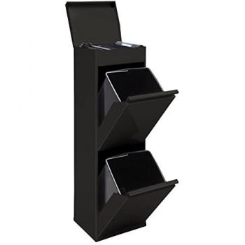 Cubo de Basura y Reciclaje de Acero Arregui Top CR226-B con 2 Compartimentos de 17L cada uno (34L) y Bandeja Superior Multiusos - Negro