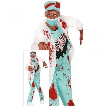 Disfraz de Cirujano Zombie Diabólico para Hombre - Doctor Esqueleto Sangriento - Talla M Halloween