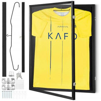 Lockable Black Jersey Display Case with UV Protection, 24 x 32 x 1.5 in