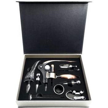 Set de Accesorios para Vino 9 Piezas, Abrebotellas, Anillo Recoge gotas, Aireador, Decantador, Tapón de Vacío, Cortador de Cápsulas, Termómetro – Ideal para Regalo – Experiencia Gourmet