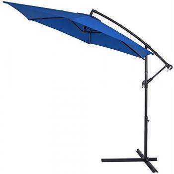 Sombrilla de Jardín Inclinable Ø330cm Azul con Protección UV 50+ y Soporte Antiviento